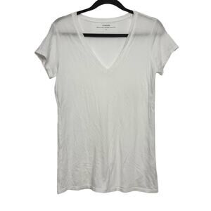 Vince White V-Neck Tee Shirt Small Pima Cotton Modal Stretch Soft Semi Sheer